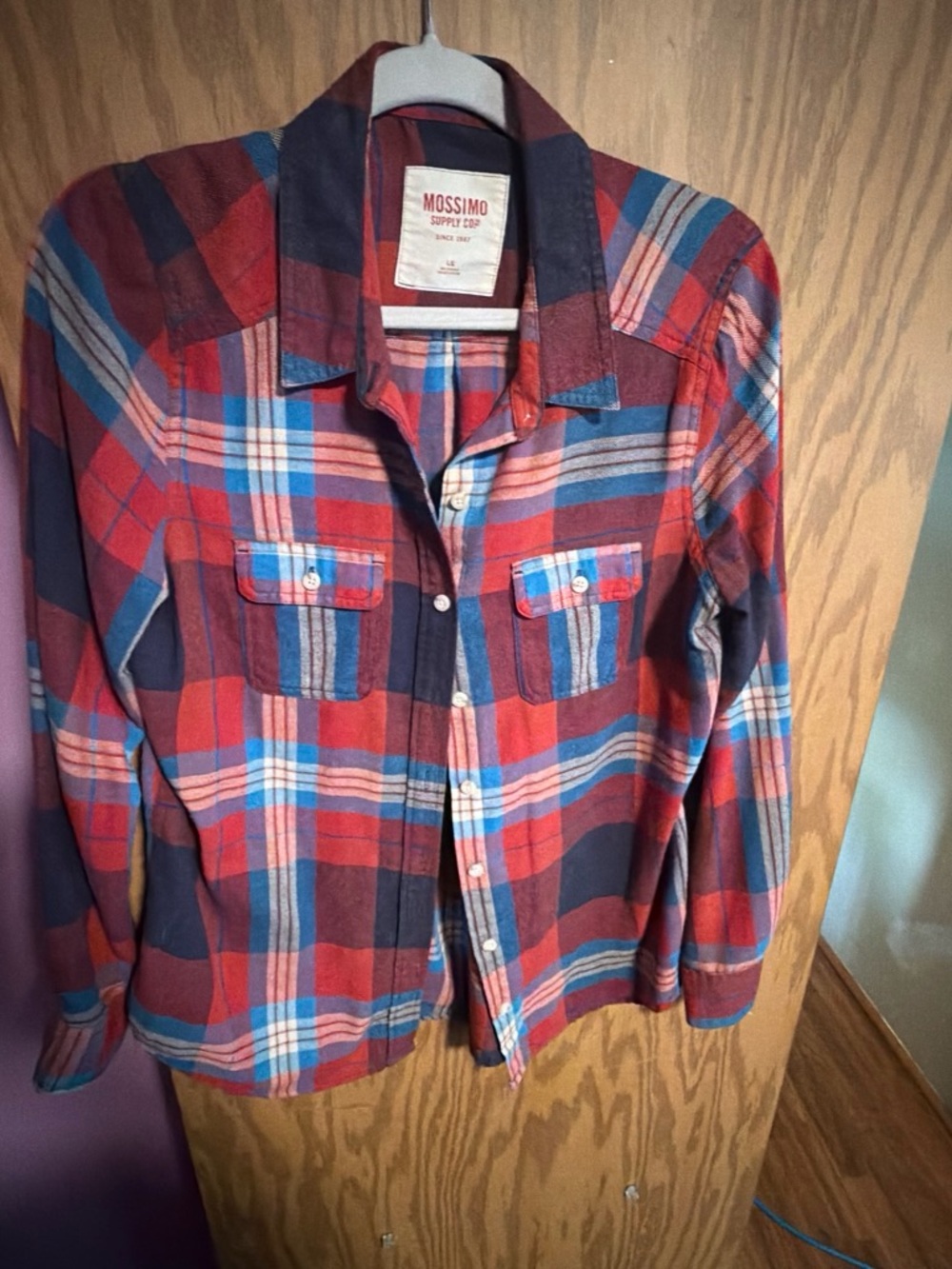 Mossimo Supply Co. Red & Blue Plaid Button-Down Shirt